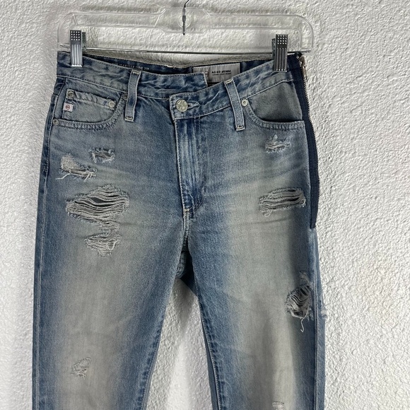 Ag Adriano Goldschmied Blue The Isabelle Side Zip High Rise Straight Crop Jeans - Picture 2 of 9